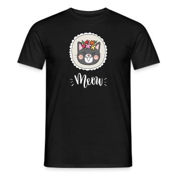 Niedliche Kawaii lustige Katze mit Blumen, die Miauen sagen - Männer T-Shirt - Schwarz - Vorne - AI Model Male 178 light (178cm)