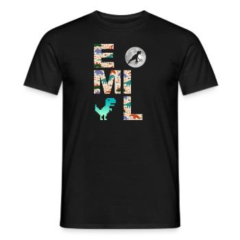 EMIL - Beautiful boy name with dinosaur - Men's T-Shirt - black - Front - AI Model Male 178 light (178cm)