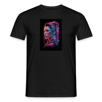 Futuristische Cyberpunk und Synthwave Femme Fatale - Männer T-Shirt - Schwarz - Vorne - AI Model Male 178 light (178cm)