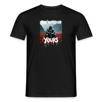THE WORLD IS YOURS x FALLEN KNIGHT - Männer T-Shirt - Schwarz - Vorne - AI Model Male 178 light (178cm)