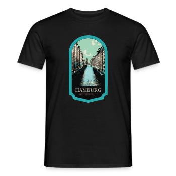 Speicherstadt: Historischer Charme in Hamburg - Männer T-Shirt - Schwarz - Vorne - AI Model Male 178 light (178cm)