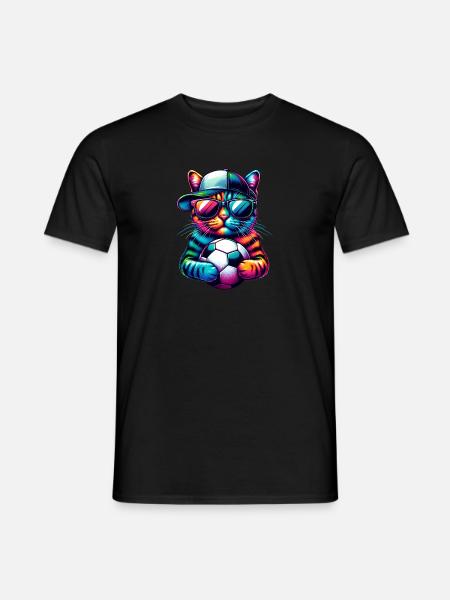 Kolorowy kot piłkarski gotowy do gry! - Sztuka piłkarska - T-shirt herr - svart
