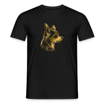 Chihuahua, long hair, dog head, drawing gold - Men's T-Shirt - black - Front - AI Model Male 178 light (178cm)