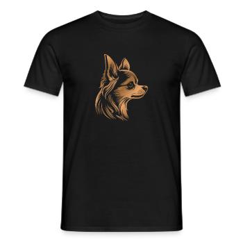 Chihuahua, longhair, dog head, drawing bronze - Men's T-Shirt - black - Front - AI Model Male 178 light (178cm)