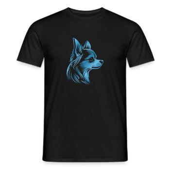 Chihuahua, Long Hair, Dog Head, Blue Drawing - Men's T-Shirt - black - Front - AI Model Male 178 light (178cm)