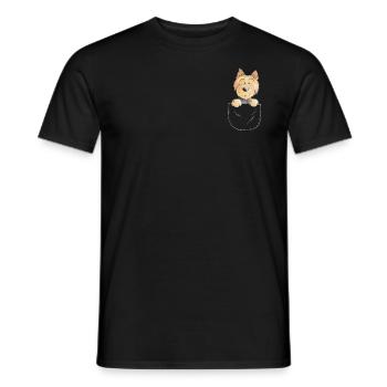 Happy Yorkshire Terrier dans la poche de poitrine - T-shirt homme - noir - Devant - AI Model Male 178 light (178cm)