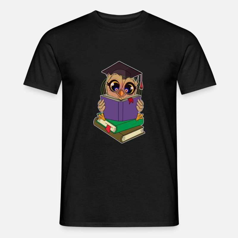 Lese Eule mit Büchern - Männer T-Shirt - Schwarz