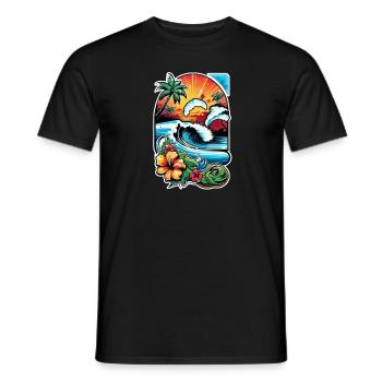 Surfing Beach Palm Tree Sunshine Holidays - Men's T-Shirt - black - Front - AI Model Male 178 light (178cm)