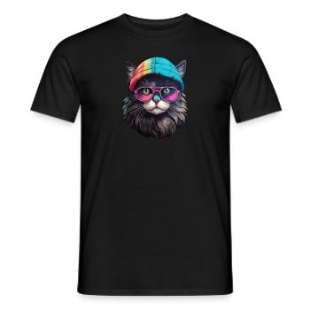 Chat cool avec chapeau et lunettes de soleil - T-shirt homme - noir - Devant - AI Model Male 178 light (178cm)