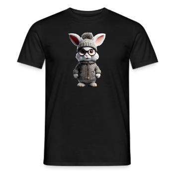 A cute little rabbit with a knitted vest - Men's T-Shirt - black - Front - AI Model Male 178 light (178cm)
