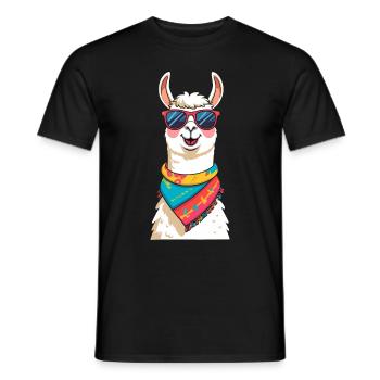 Cooles Lama mit Sonnenbrille und buntem Schal - Männer T-Shirt - Schwarz - Vorne - AI Model Male 178 light (178cm)
