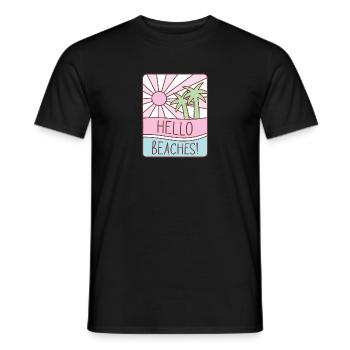 Funny Hello Beaches Pun Sunshine Pastel Summer - Men's T-Shirt - black - Front - AI Model Male 178 light (178cm)