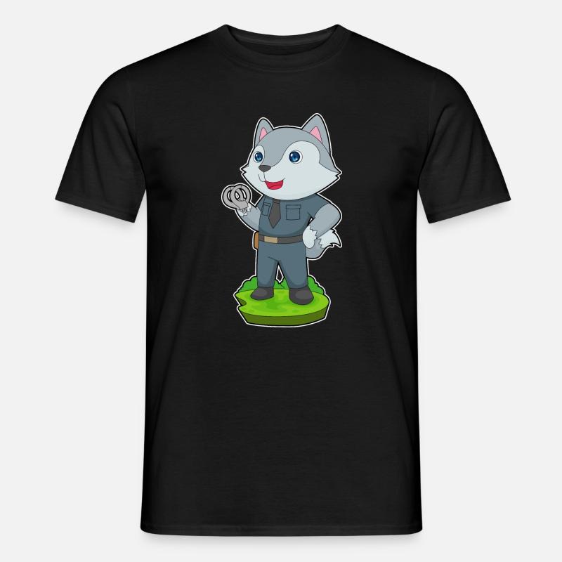 Wolf Polizist Handschellen Polizei - Männer T-Shirt - Schwarz