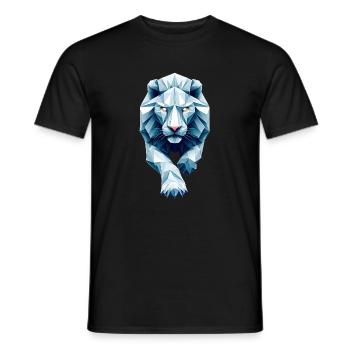 Blue White Lion Face Origami Geometric 3D - Men's T-Shirt - black - Front - AI Model Male 178 light (178cm)