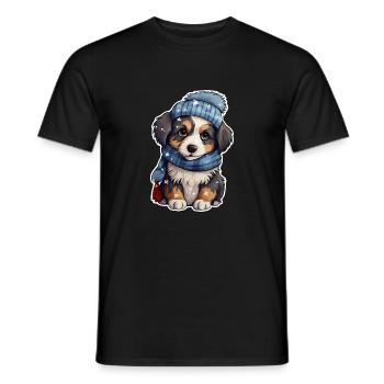 Süsser Welpe im Winter - Männer T-Shirt - Schwarz - Vorne - AI Model Male 178 light (178cm)
