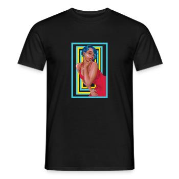 Illustration73 woman in red - Men's T-Shirt - black - Front - AI Model Male 178 light (178cm)