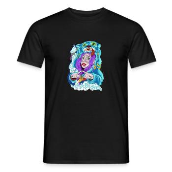 Illustration53 1 Purple girl - Men's T-Shirt - black - Front - AI Model Male 178 light (178cm)