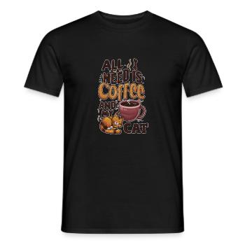 Kaffee und Katze für einen guten Tag - Männer T-Shirt - Schwarz - Vorne - AI Model Male 178 light (178cm)
