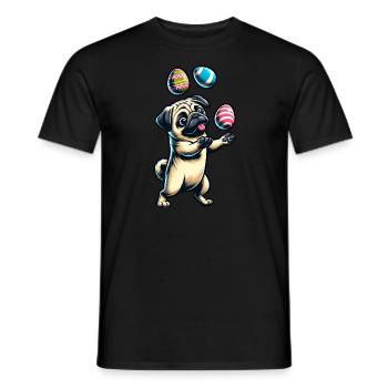 Easter Pug Juggling Eggs, Artist Dog - Men's T-Shirt - black - Front - AI Model Male 178 light (178cm)