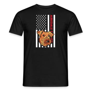 Airedale Terrier Us drapeau - T-shirt homme - noir - Devant - AI Model Male 178 light (178cm)