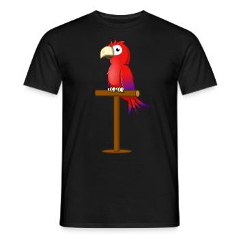 Cartoon drawing; A red parrot on a stick - Men's T-Shirt - black - Front - AI Model Male 178 light (178cm)