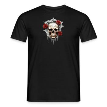 Dunkle Gothic Totenkopf Rosen Blumenkunst Grafik Mode - Männer T-Shirt - Schwarz - Vorne - AI Model Male 178 light (178cm)