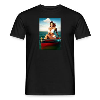 Pin Up Girl in small boat - Männer T-Shirt - Schwarz - Vorne - AI Model Male 178 light (178cm)