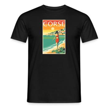 La Corse Plage Vintage - T-shirt homme - noir - Devant - AI Model Male 178 light (178cm)