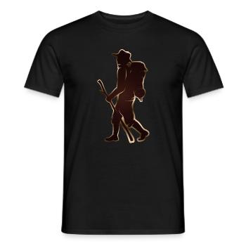 Pèlerin ou randonneur avec bâton de marche et sac à dos - T-shirt homme - noir - Devant - AI Model Male 178 light (178cm)