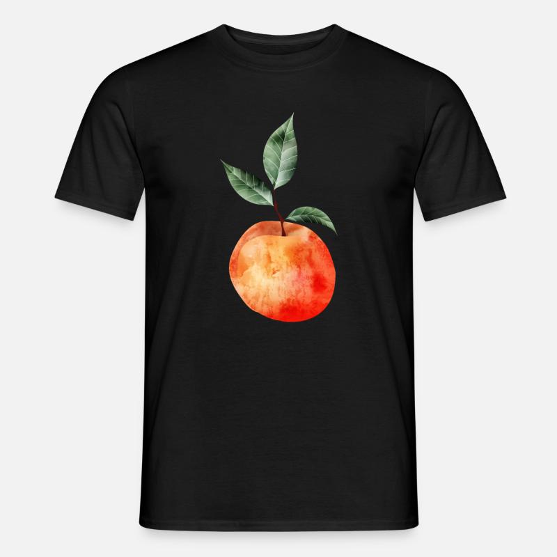 leuchtender Pfirsich mit Blätter Illustration - Männer T-Shirt - Schwarz