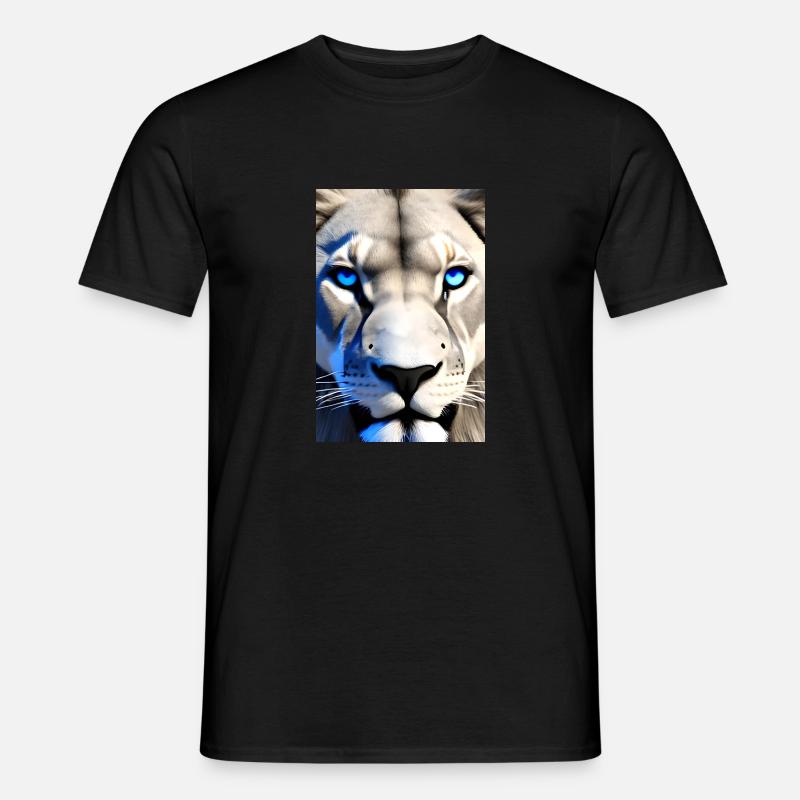 Leone bianco e nero con gli occhi azzurri - T-shirt uomo - nero