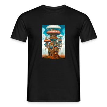 Pilz Stadt - Männer T-Shirt - Schwarz - Vorne - AI Model Male 178 light (178cm)