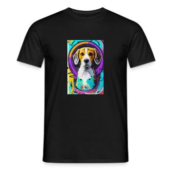 Modernes Pop-Art Print | bunt | Beagle Hund - Männer T-Shirt - Schwarz - Vorne - AI Model Male 178 light (178cm)