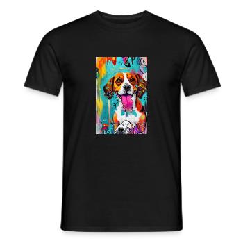 Modernes Pop-Art Print | bunt | Beagle Hund - Männer T-Shirt - Schwarz - Vorne - AI Model Male 178 light (178cm)