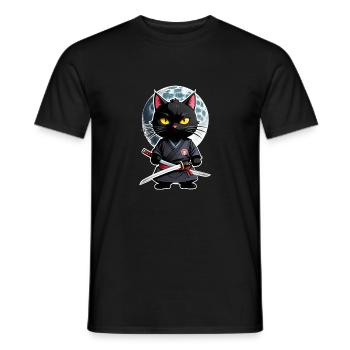 Ninja Cat - Samurai Kitten - Men's T-Shirt - black - Front - AI Model Male 178 light (178cm)