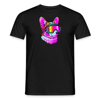Corgi Ski Synthwave Hund Geschenk Pop Art - Männer T-Shirt - Schwarz - Vorne - AI Model Male 178 light (178cm)