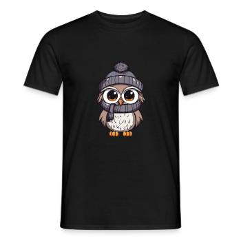 Bande dessinée d’hiver hibou - T-shirt homme - noir - Devant - AI Model Male 178 light (178cm)