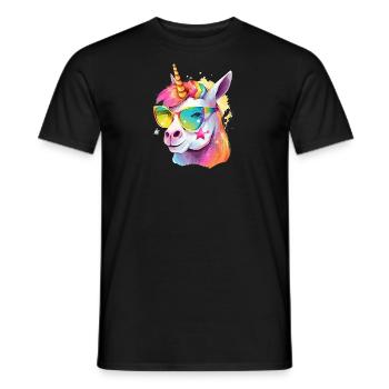 Buntes cooles Alpaka-Einhorn mit Sonnenbrille - Männer T-Shirt - Schwarz - Vorne - AI Model Male 178 light (178cm)
