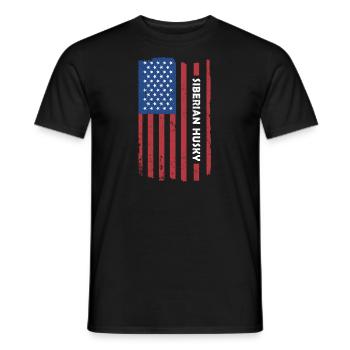 Siberian Husky Us Flag - Men's T-Shirt - black - Front - AI Model Male 178 light (178cm)