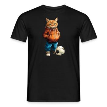 Fussball Katze - Männer T-Shirt - Schwarz - Vorne - AI Model Male 178 light (178cm)