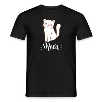 Chat souriant mignon Kawaii disant miaulement - T-shirt homme - noir - Devant - AI Model Male 178 light (178cm)