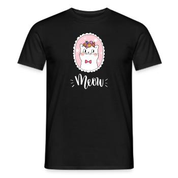 Niedliche Kawaii lustige Katze mit Blumen, die Miauen sagen - Männer T-Shirt - Schwarz - Vorne - AI Model Male 178 light (178cm)