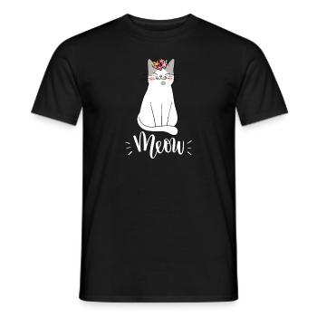 Niedliche Kawaii lustige Katze mit Blumen, die Miauen sagen - Männer T-Shirt - Schwarz - Vorne - AI Model Male 178 light (178cm)