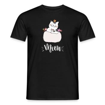 Niedliche Kawaii lustige Katze mit Blumen, die Miauen sagen - Männer T-Shirt - Schwarz - Vorne - AI Model Male 178 light (178cm)