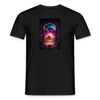 Retro-Futurismus Letzte Oase: Eine antike Pyramide - Männer T-Shirt - Schwarz - Vorne - AI Model Male 178 light (178cm)