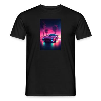 Eine Synthwave Fahrt in die Zukunft im Outrun Stil - Männer T-Shirt - Schwarz - Vorne - AI Model Male 178 light (178cm)