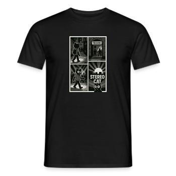 Stereo Cat - Comic - Techno Club - Männer T-Shirt - Schwarz - Vorne - AI Model Male 178 light (178cm)