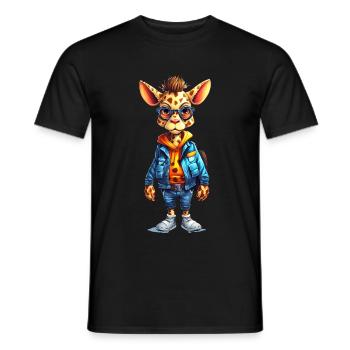 Dessin animé girafe mignon - T-shirt homme - noir - Devant - AI Model Male 178 light (178cm)