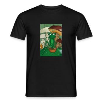 Frog picking mushrooms - Men's T-Shirt - black - Front - AI Model Male 178 light (178cm)