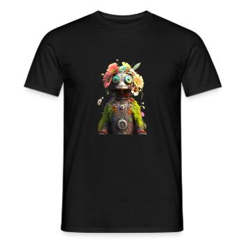 Flower Power Roboter - Männer T-Shirt - Schwarz - Vorne - AI Model Male 178 light (178cm)